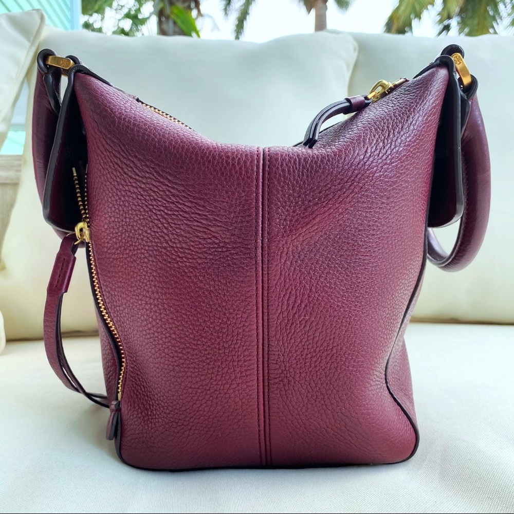 Tory Burch Claret Half Moon Satchel in Crimson EUC - Picture 11 of 16